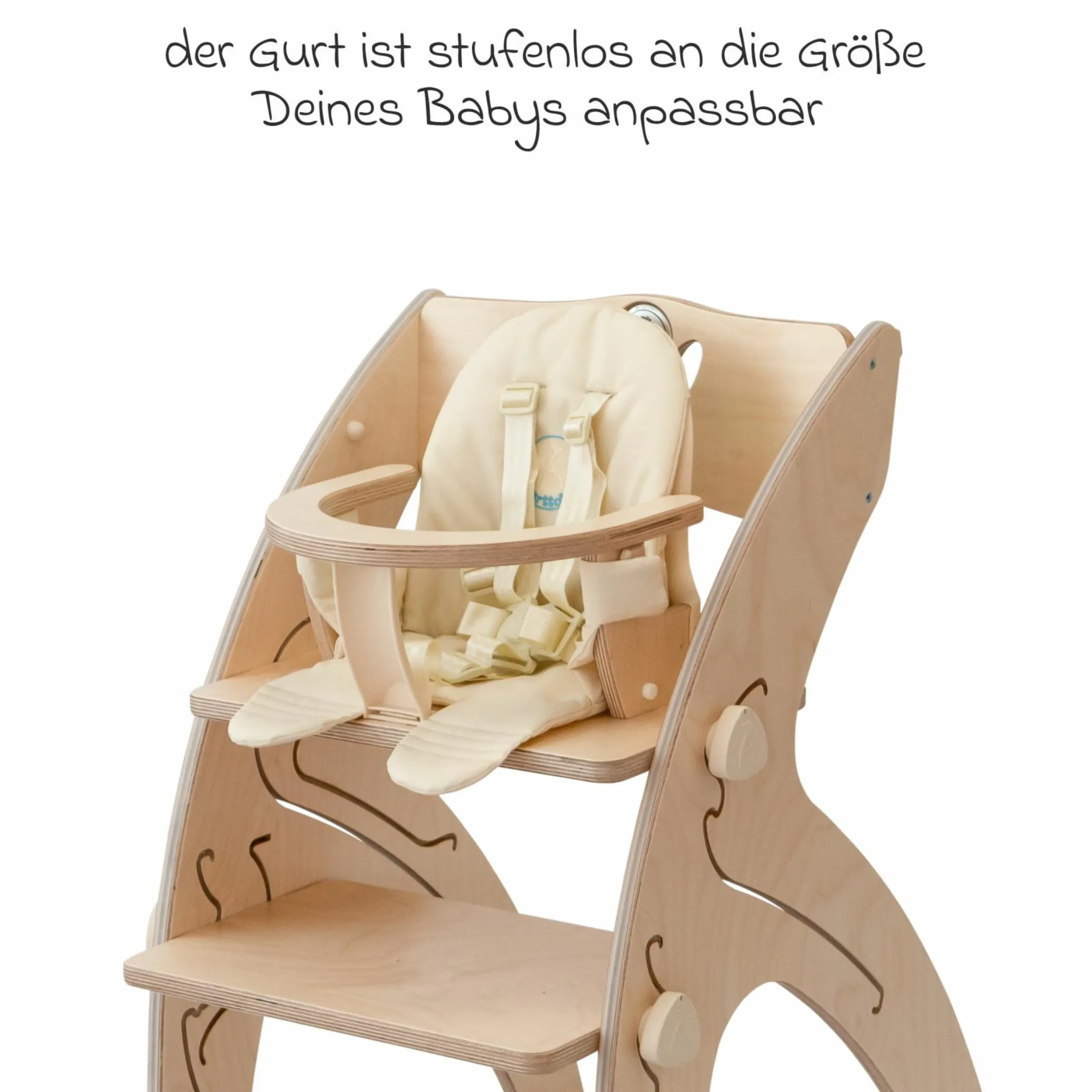 Multifunktionaler Hochstuhl-Set inkl. Babysitz, Tischplatte, Spielwürfel, Sicherheitsgurt - Hochstuhl, Schaukel, Treppe, Lerntower & Babywippe in einem bis 150 kg nutzbar - Natur - Kollektion 2024