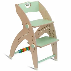 Multifunktionaler Hochstuhl aus Holz - Hochstuhl, Schaukel, Treppe, Lerntower & Babywippe in einem bis 150 kg nutzbar - Grün - Kollektion 2024