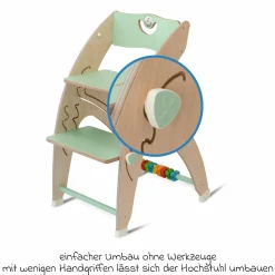 Multifunktionaler Hochstuhl aus Holz - Hochstuhl, Schaukel, Treppe, Lerntower & Babywippe in einem bis 150 kg nutzbar - Grün - Kollektion 2024