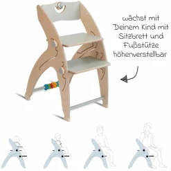 Multifunktionaler Hochstuhl aus Holz - Hochstuhl, Schaukel, Treppe, Lerntower & Babywippe in einem bis 150 kg nutzbar - Grau - Kollektion 2024