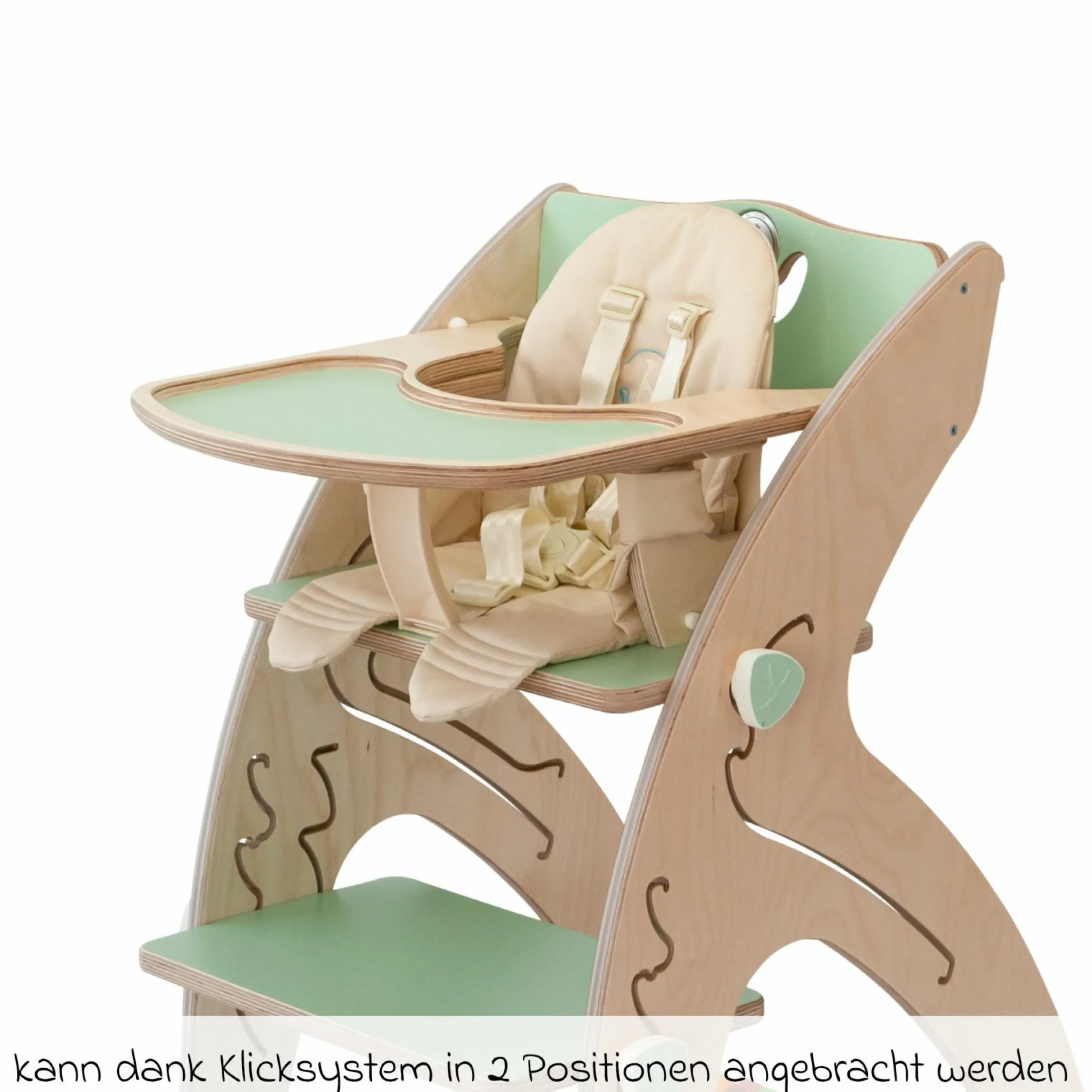 Multifunktionaler Hochstuhl-Set inkl. Babysitz, Tischplatte, Spielwürfel, Sicherheitsgurt - Hochstuhl, Schaukel, Treppe, Lerntower & Babywippe in einem bis 150 kg nutzbar - Grün - Kollektion 2024