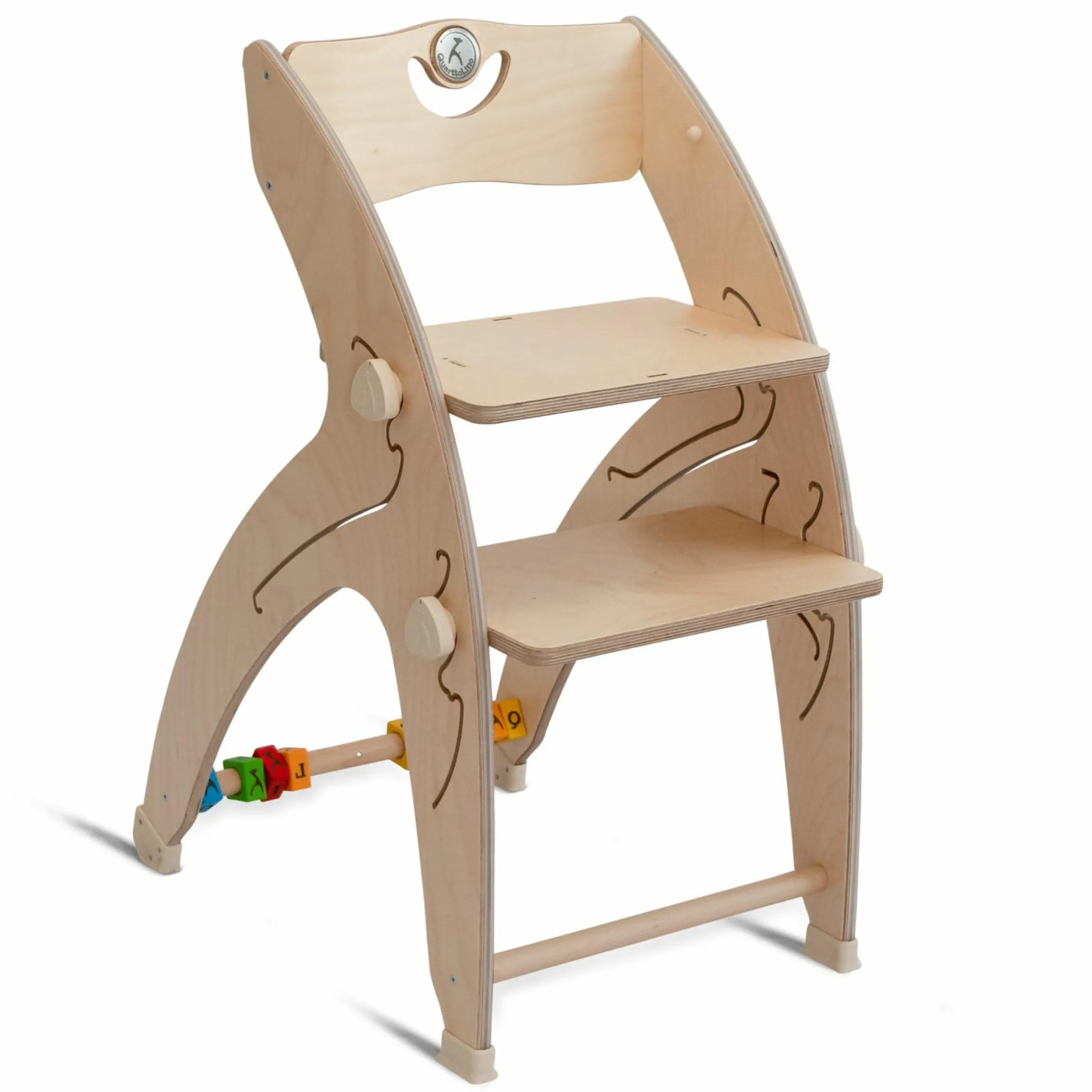 Multifunktionaler Hochstuhl aus Holz - Hochstuhl, Schaukel, Treppe, Lerntower & Babywippe in einem bis 150 kg nutzbar - Natur - Kollektion 2024