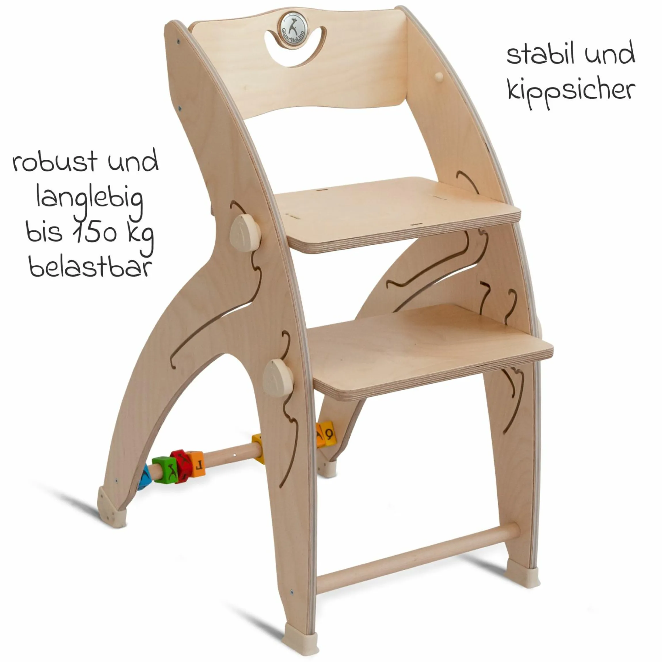 Multifunktionaler Hochstuhl aus Holz - Hochstuhl, Schaukel, Treppe, Lerntower & Babywippe in einem bis 150 kg nutzbar - Natur - Kollektion 2024