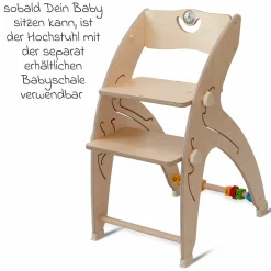 Multifunktionaler Hochstuhl aus Holz - Hochstuhl, Schaukel, Treppe, Lerntower & Babywippe in einem bis 150 kg nutzbar - Natur - Kollektion 2024