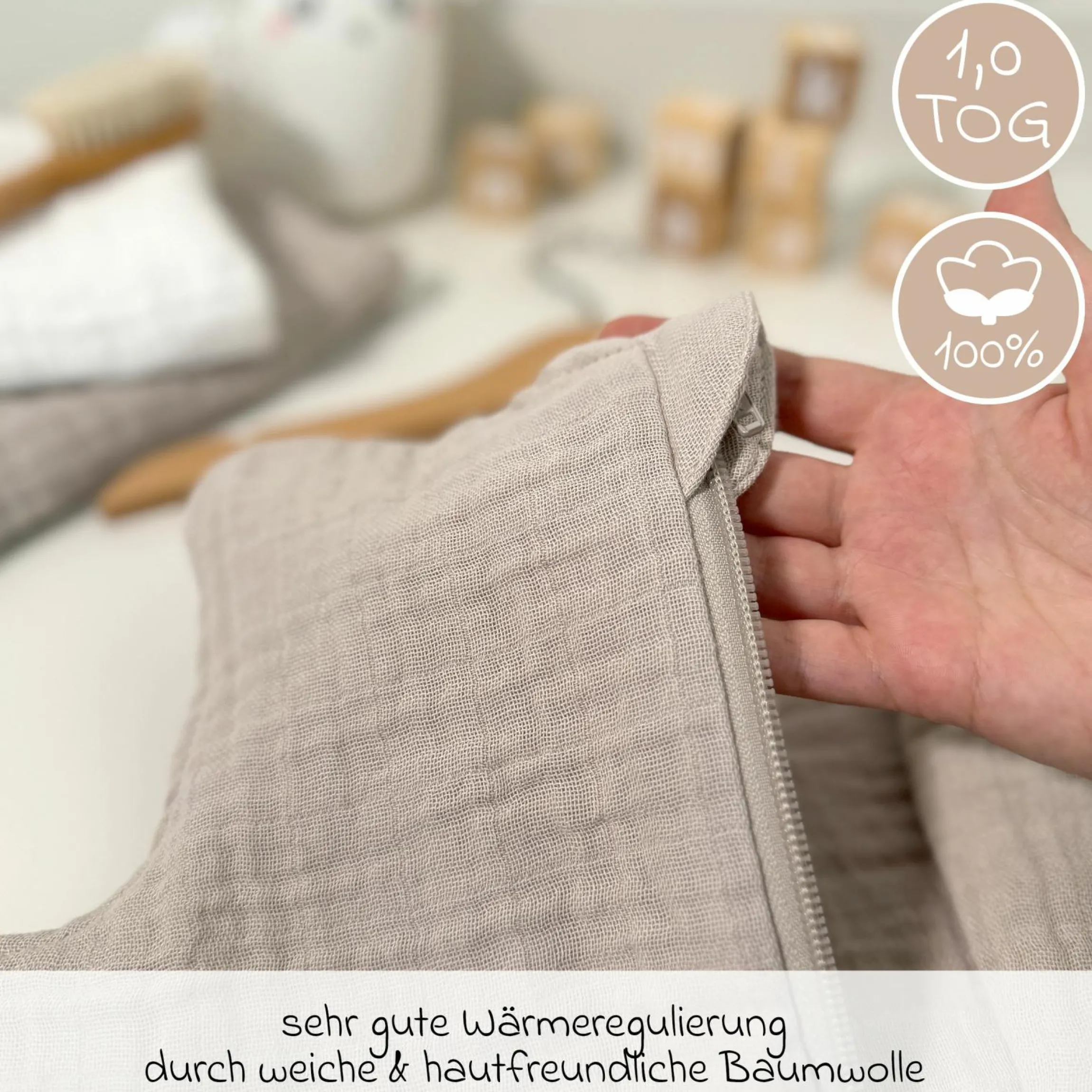 Musselin-Schlafsack - Beige - Gr. 60 cm