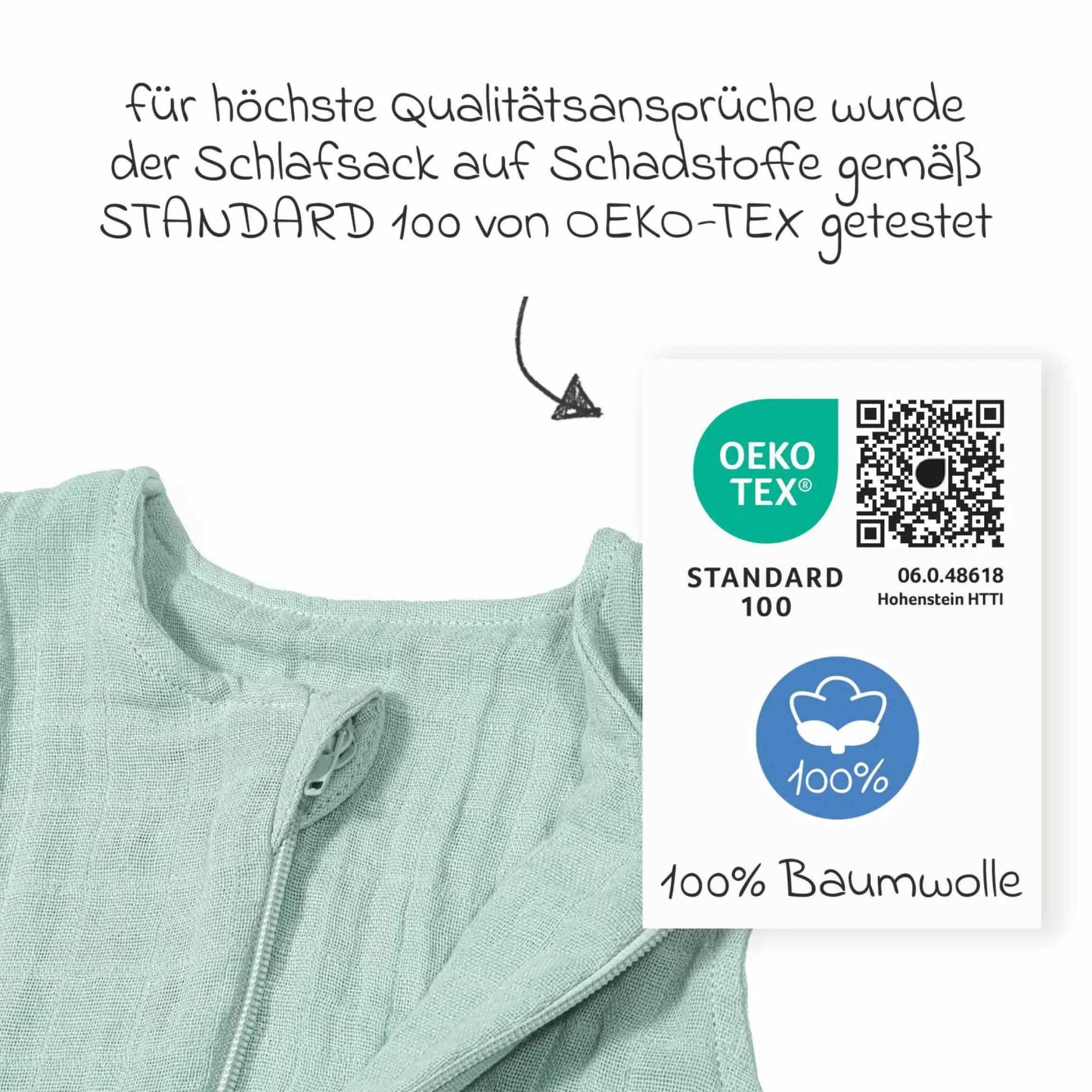 Musselin-Schlafsack - Mintgrün - Gr. 90 cm