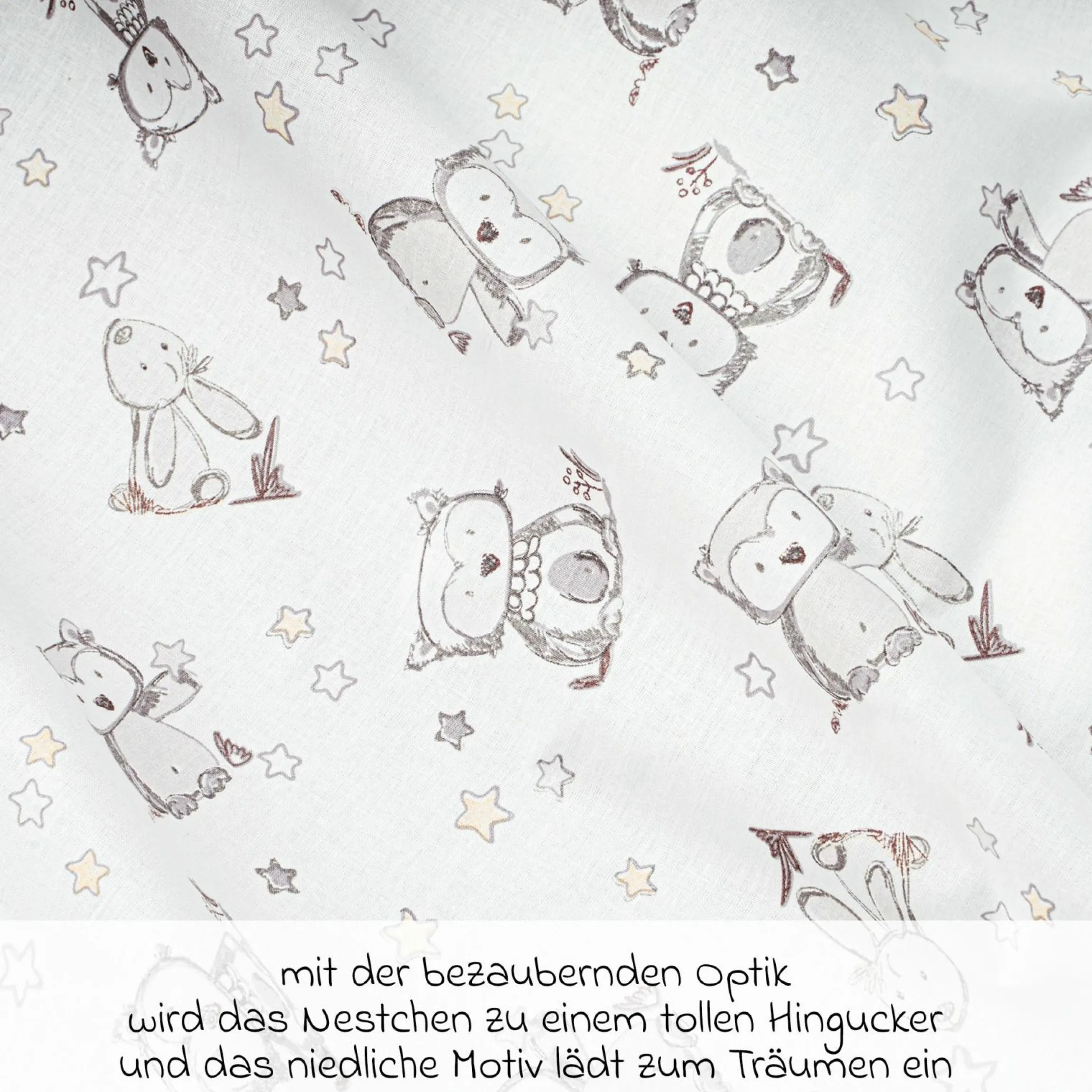 Nestchen 180 x 35 cm - Häschen & Eule - Weiß
