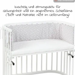 Nestchen aus Piqué für Beistellbett Boxspring XXL - Sterne Weiß - Perlgrau - Kollektion 2024