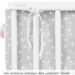 Nestchen aus Piqué für Beistellbett Boxspring XXL - Sterne Weiß - Perlgrau - Kollektion 2024