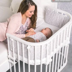 Nestchen aus Piqué für Beistellbett Boxspring XXL - Sterne Weiß - Perlgrau - Kollektion 2024