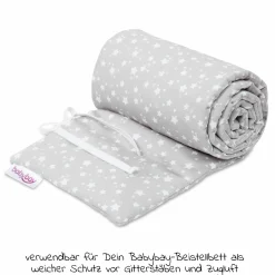 Nestchen aus Piqué für Beistellbett Maxi, Boxspring, Comfort, Comfort Plus - Sterne Weiß - Perlgrau - Kollektion 2024