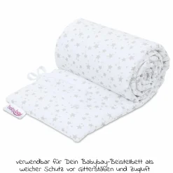 Nestchen aus Piqué für Beistellbett Maxi, Boxspring, Comfort, Comfort Plus - Sterne Perlgrau - Weiß - Kollektion 2024