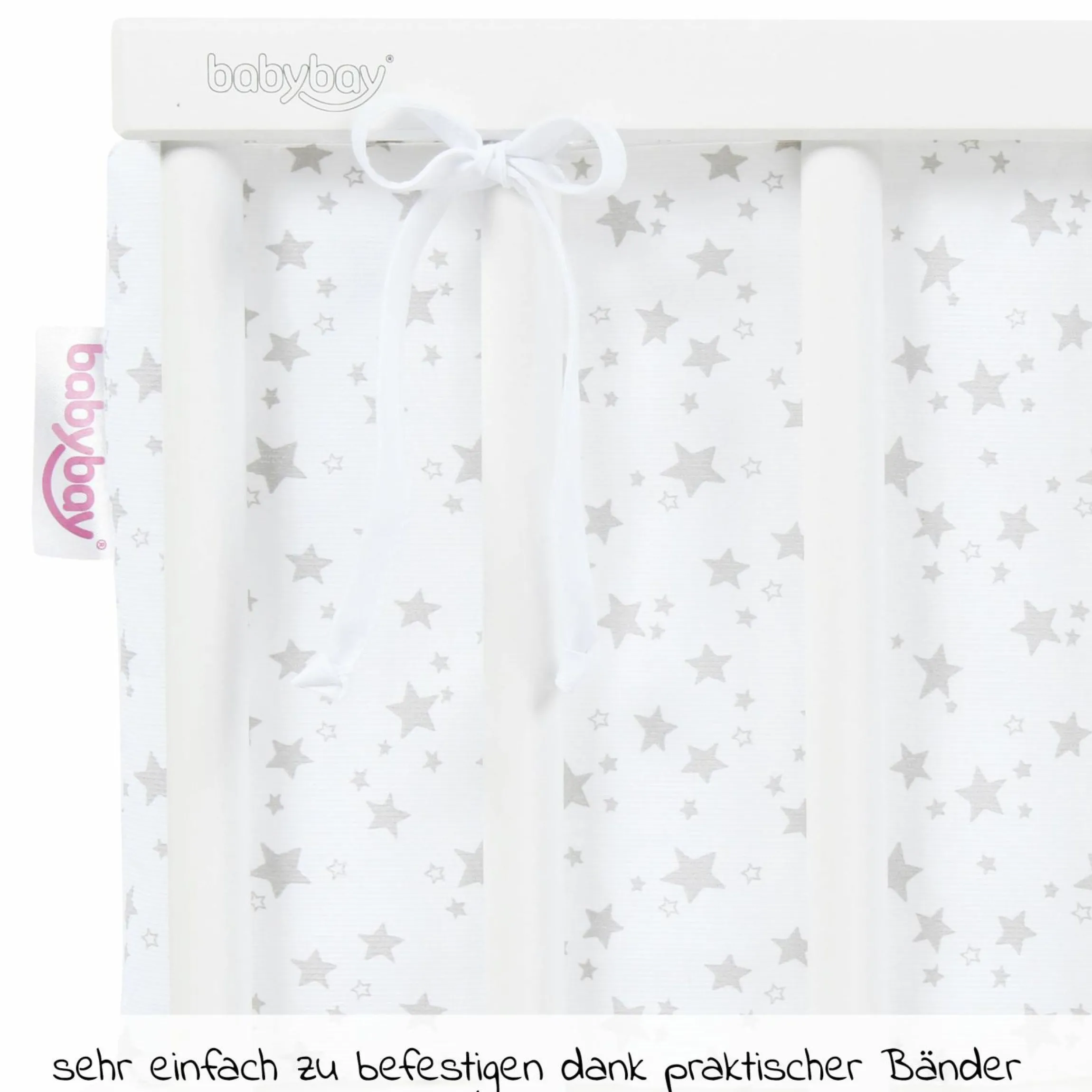 Nestchen aus Piqué für Beistellbett Maxi, Boxspring, Comfort, Comfort Plus - Sterne Perlgrau - Weiß - Kollektion 2024