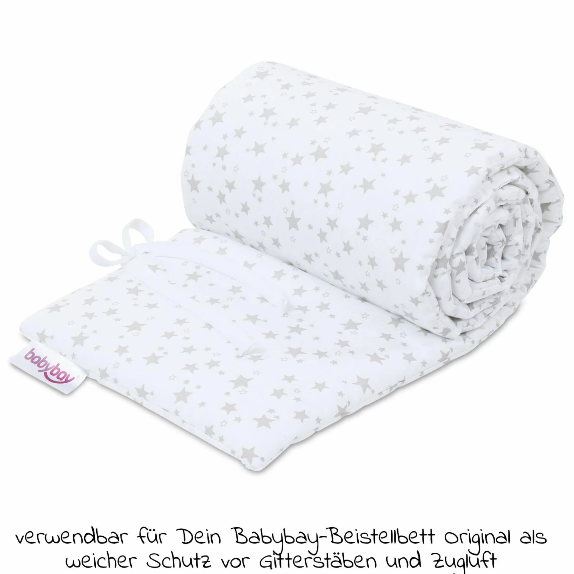 Nestchen aus Piqué für Beistellbett Original - Sterne Perlgrau - Weiß - Kollektion 2024