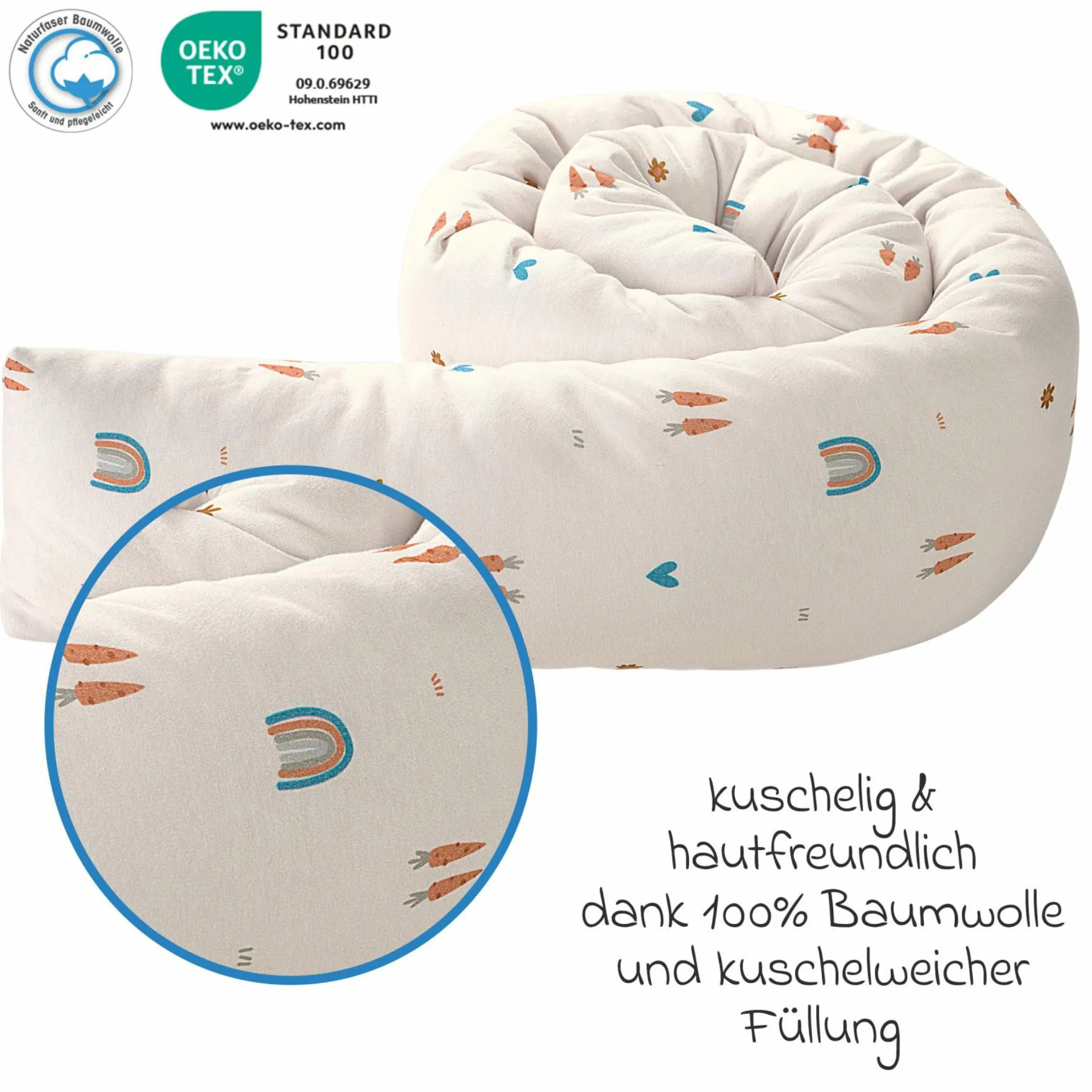 Nestchen-Rolle Jersey schützt im Kinderbett und im Laufgitter 165 cm - Rainbow - Ecru - Kollektion 2024