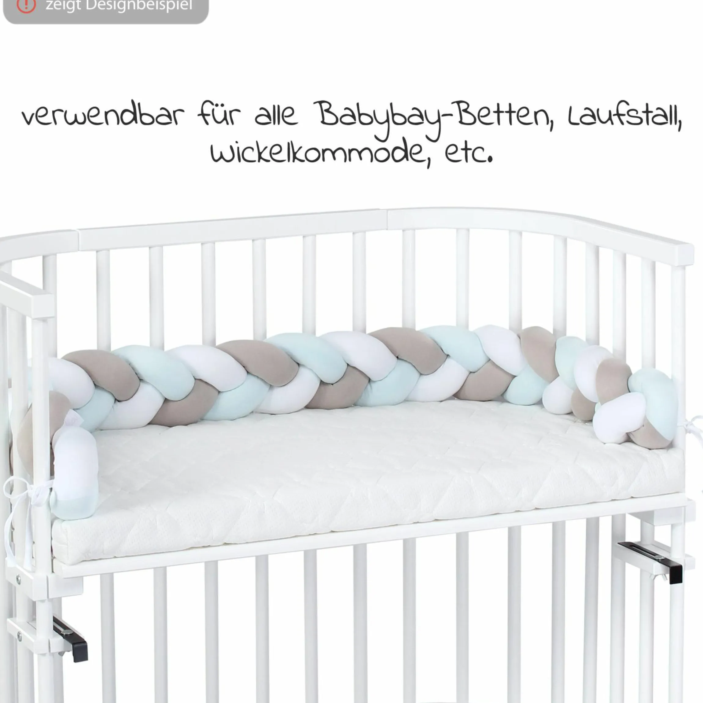 Nestchenschlange geflochten für Kinderbetten 200 cm - Weiß - Beige - Aqua - Kollektion 2024