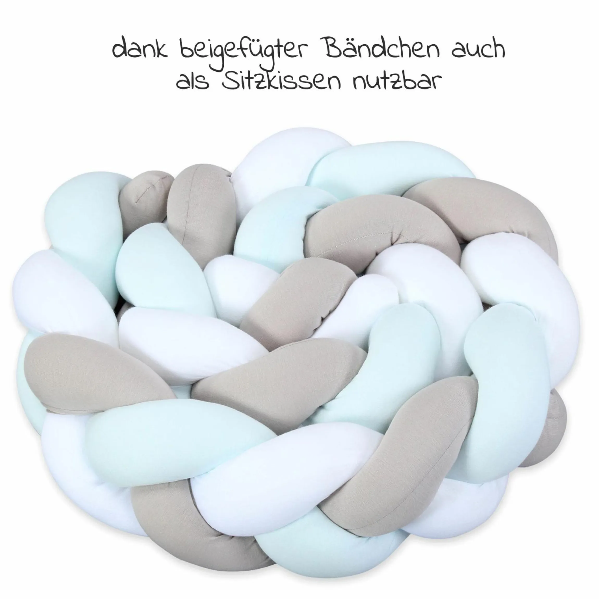 Nestchenschlange geflochten für Kinderbetten 200 cm - Weiß - Beige - Aqua - Kollektion 2024