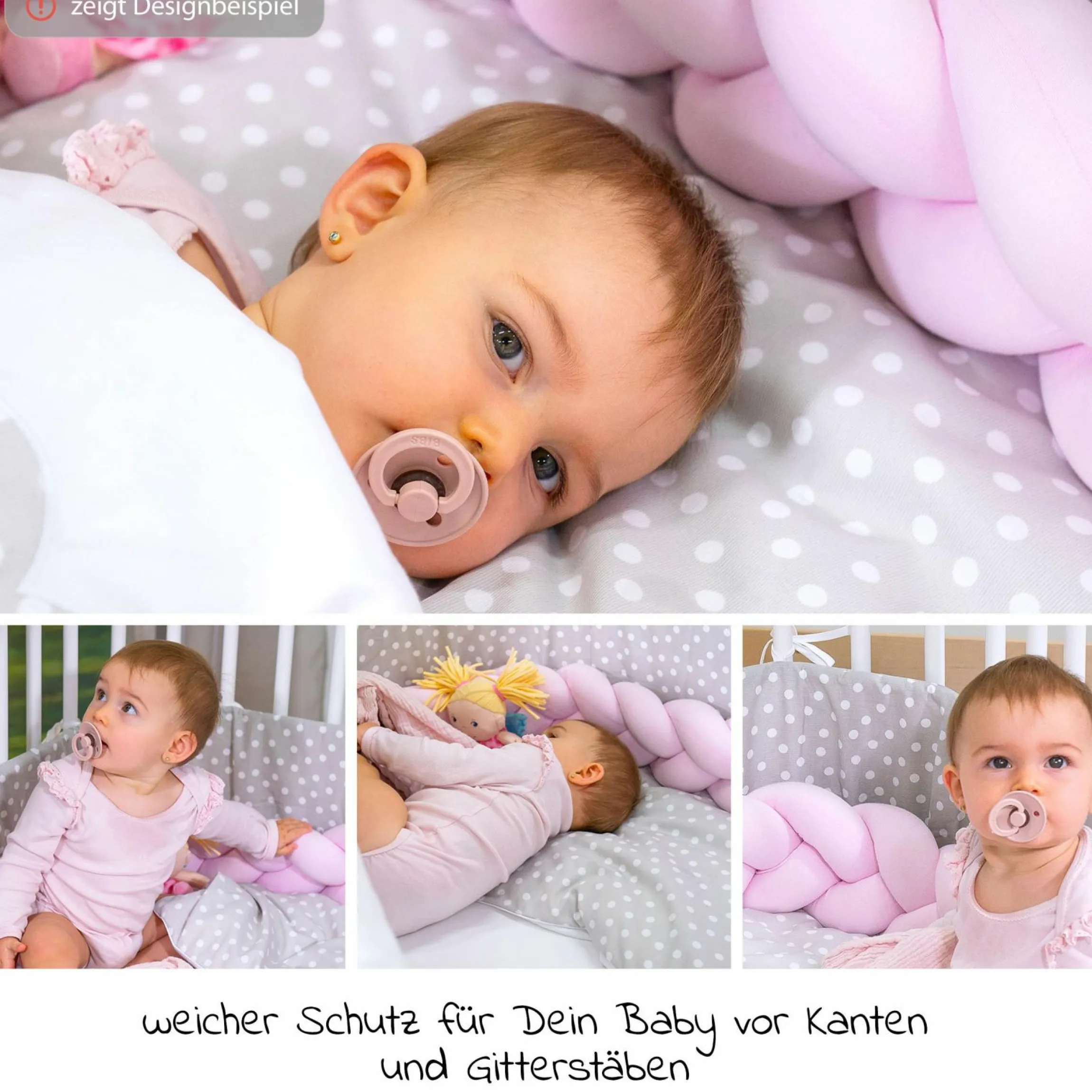 Nestchenschlange geflochten für alle Babybay Beistellbetten 180 cm - Weiß - Beige - Aqua - Kollektion 2024