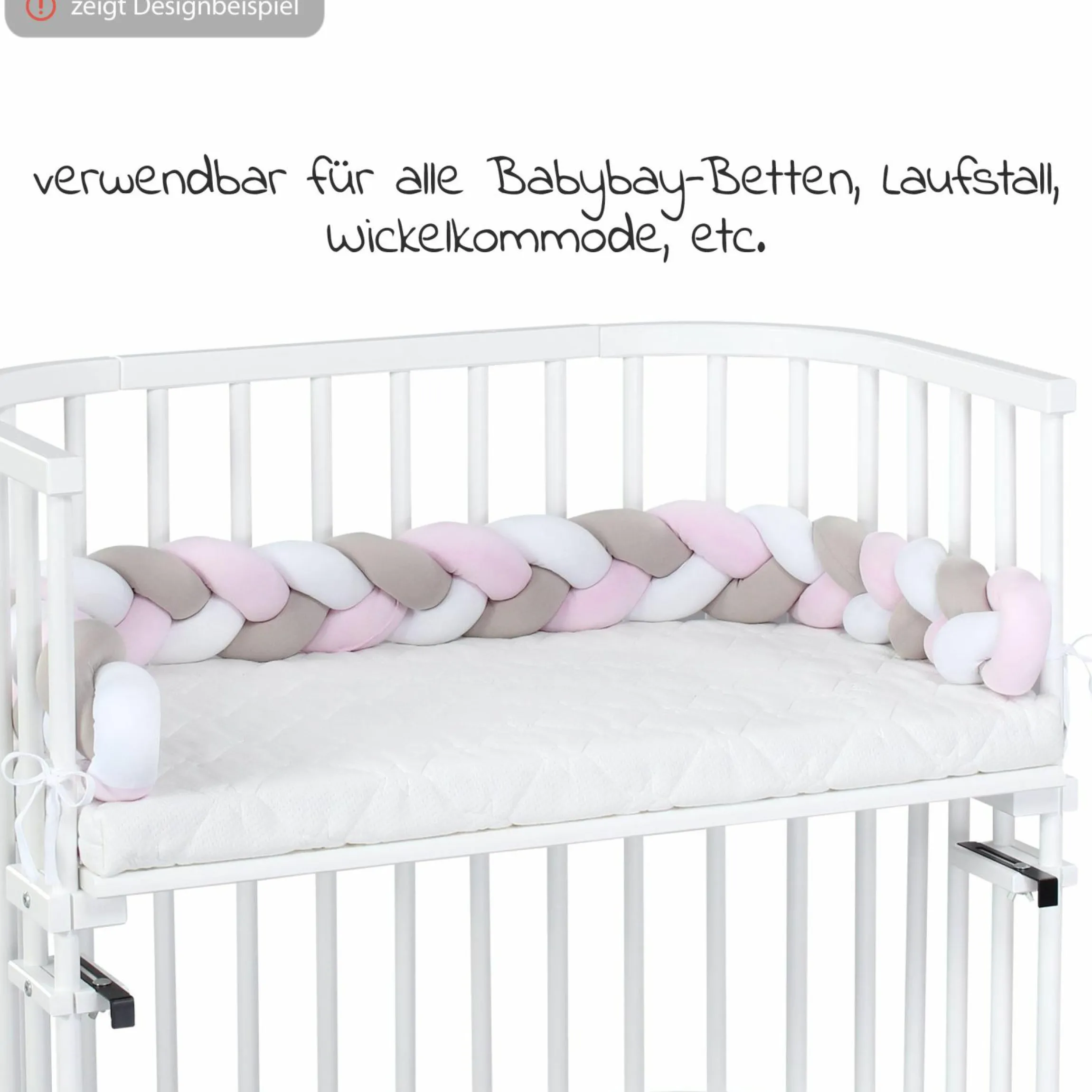 Nestchenschlange geflochten für alle Babybay Beistellbetten 180 cm - Weiß - Beige - Rosé - Kollektion 2024