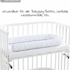 Nestchenschlange Piqué für alle Babybay Beistellbetten 180 cm - Sterne Perlgrau - Weiß - Kollektion 2024