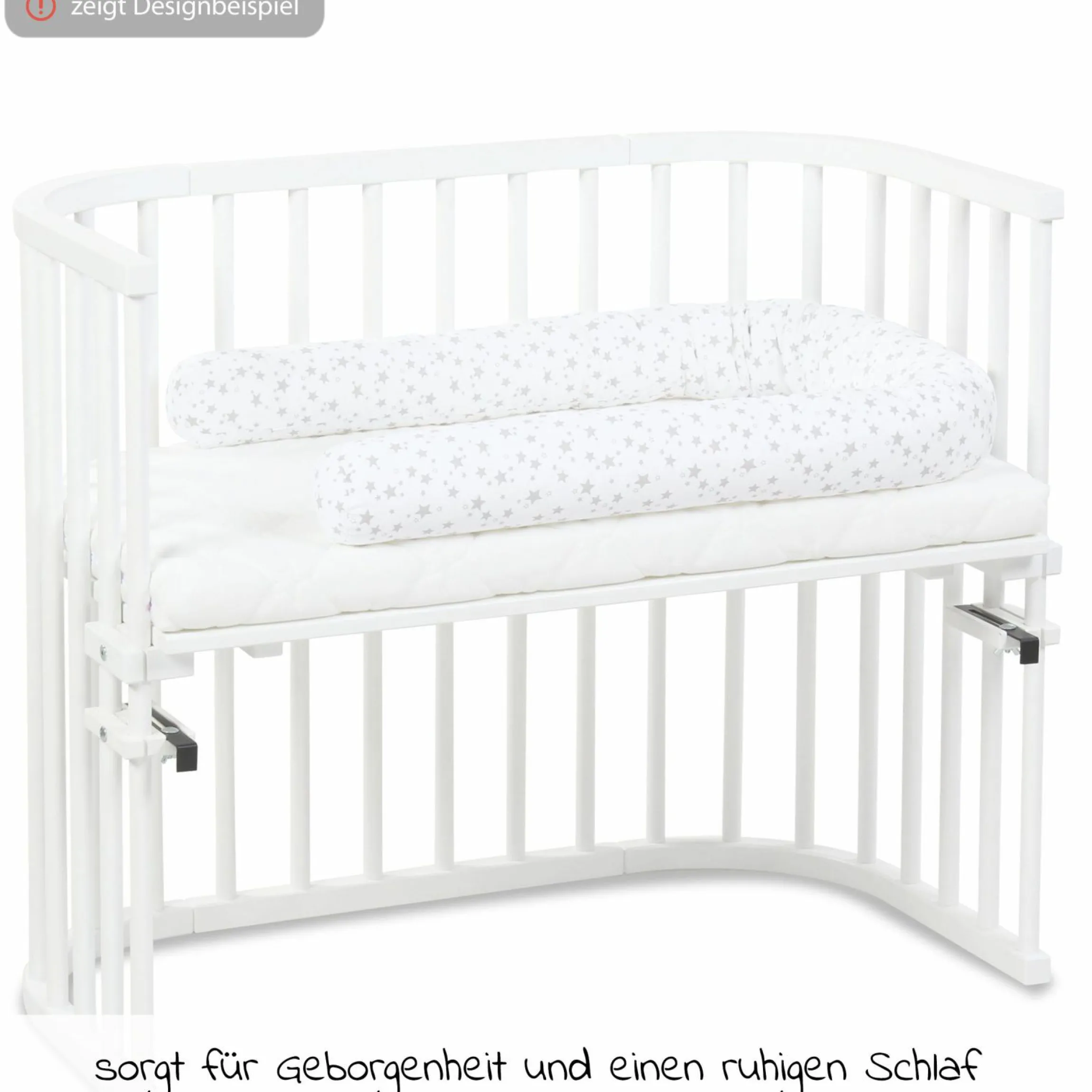 Nestchenschlange Piqué für alle Babybay Beistellbetten 180 cm - Sterne Perlgrau - Weiß - Kollektion 2024