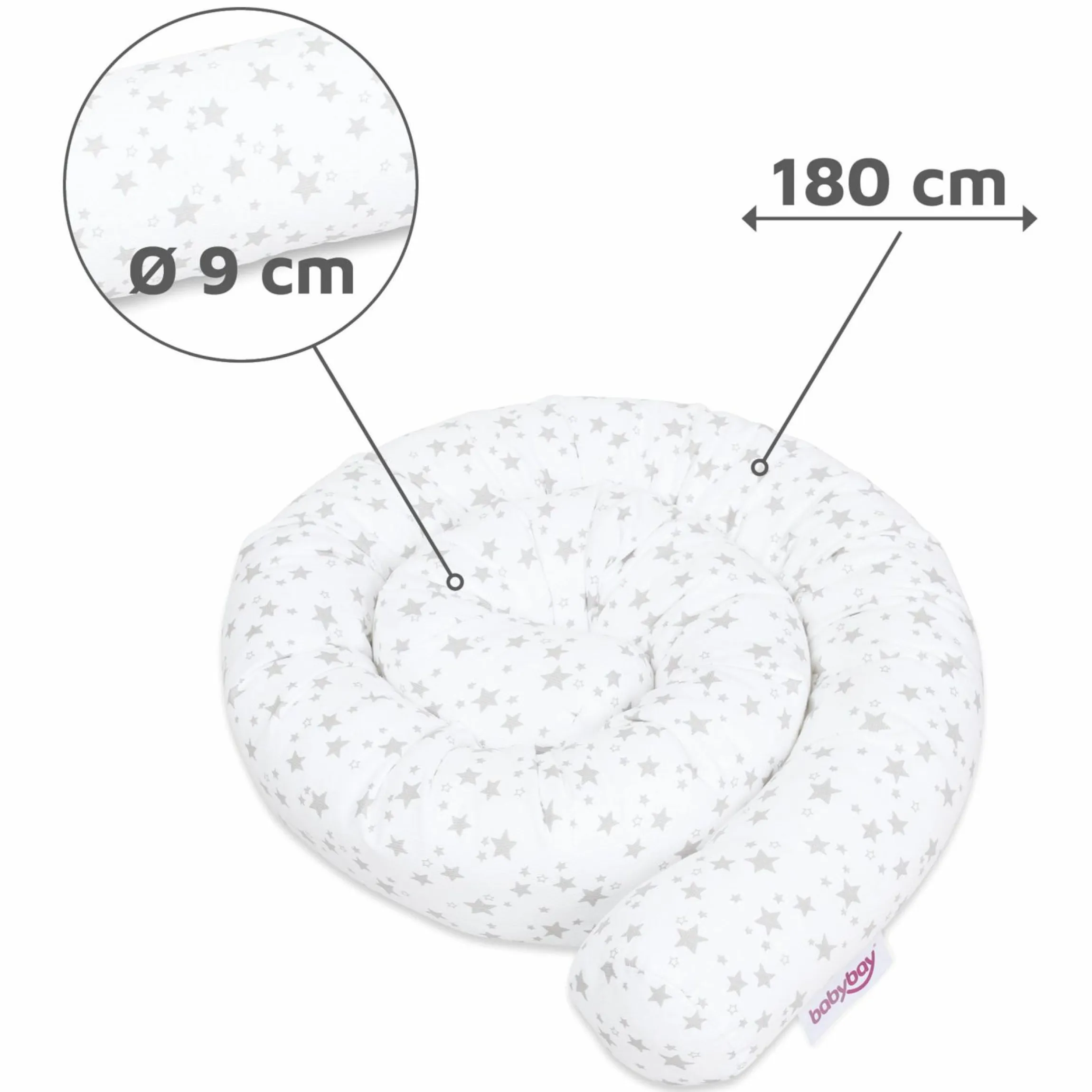 Nestchenschlange Piqué für alle Babybay Beistellbetten 180 cm - Sterne Perlgrau - Weiß - Kollektion 2024