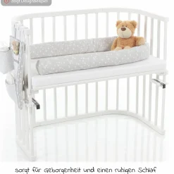 Nestchenschlange Piqué für alle Babybay Beistellbetten 180 cm - Sterne Weiß - Perlgrau - Kollektion 2024