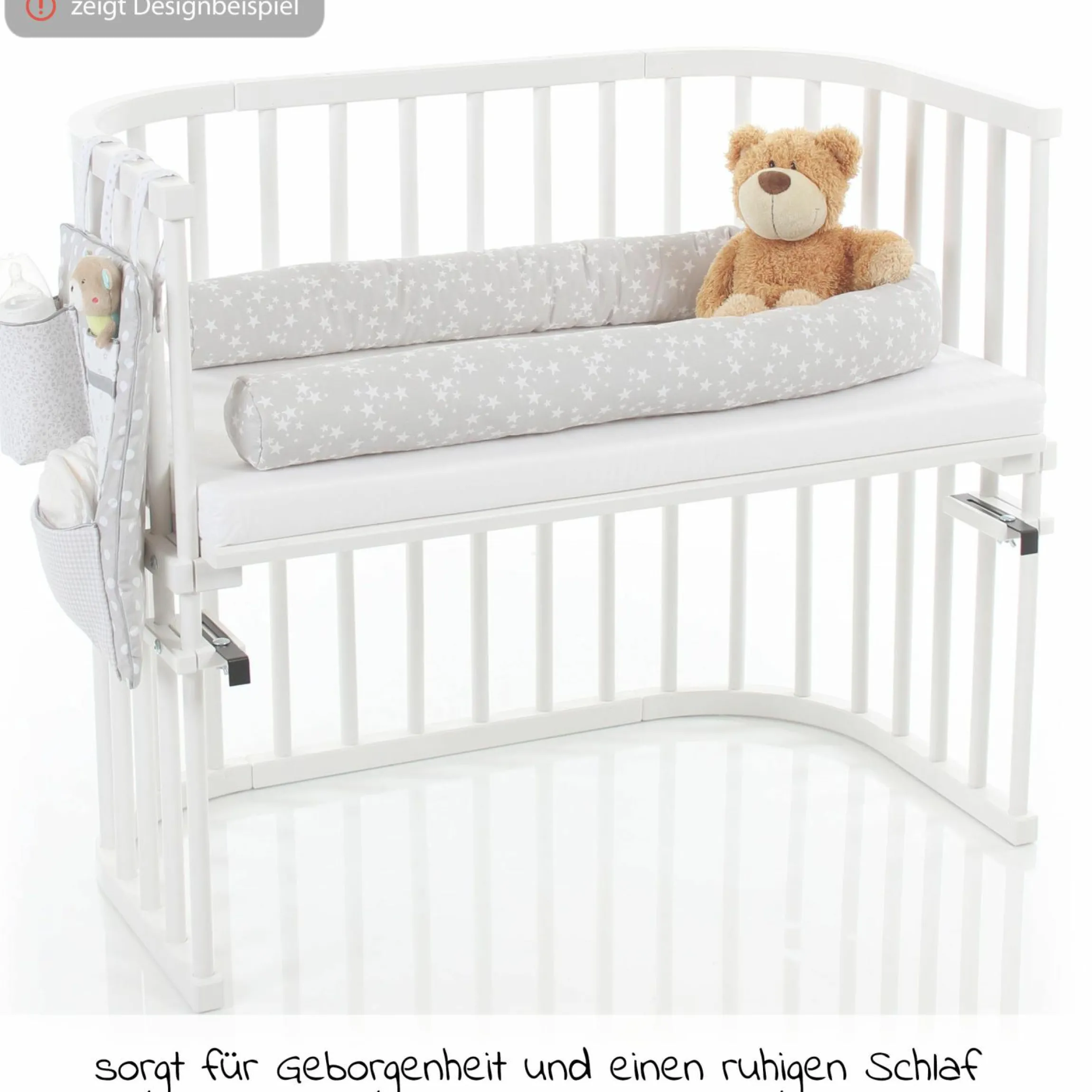 Nestchenschlange Piqué für alle Babybay Beistellbetten 180 cm - Sterne Weiß - Perlgrau - Kollektion 2024