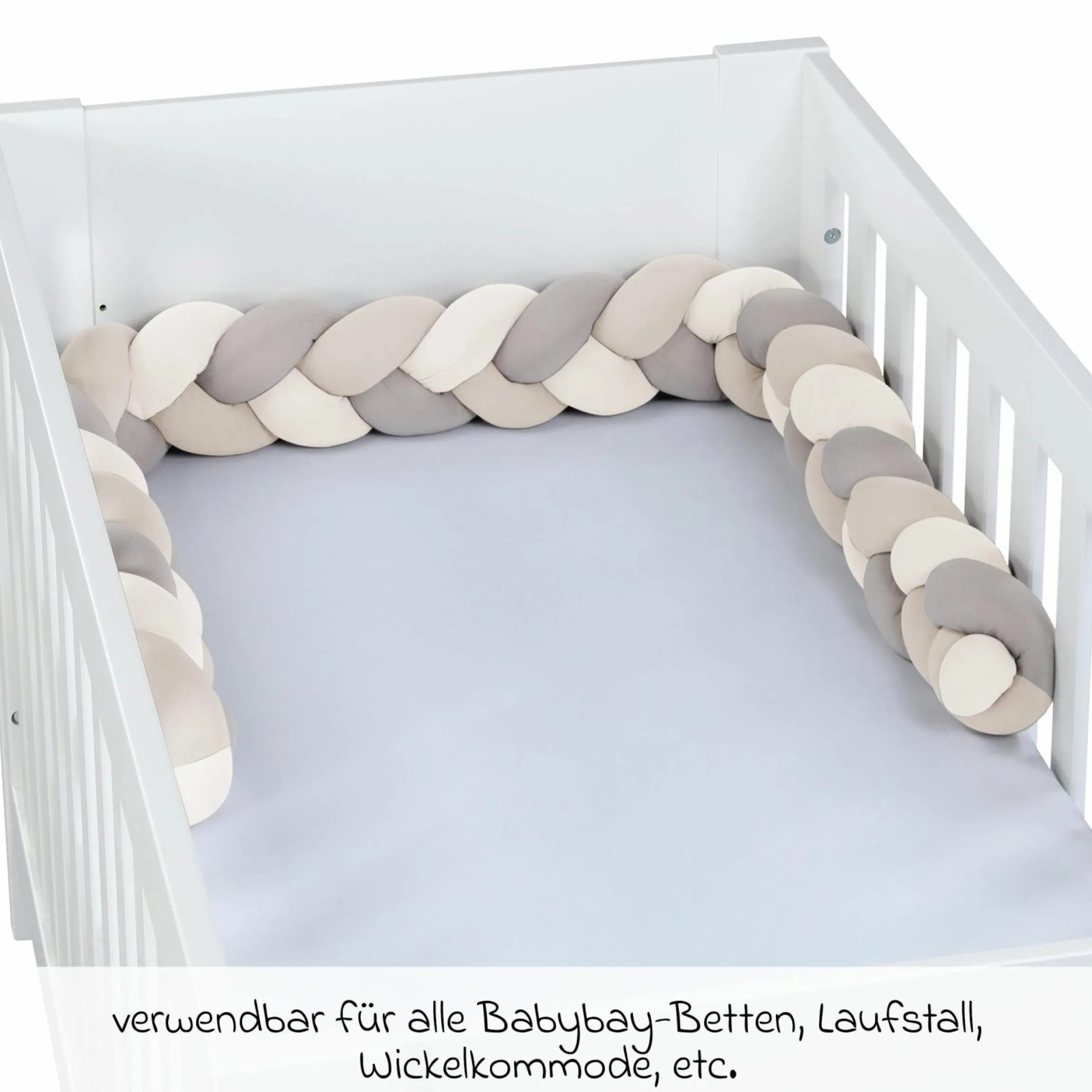 Nestschenschlange geflochten für Kinderbetten 200 cm - Ivory - Beige - Creme - Kollektion 2024