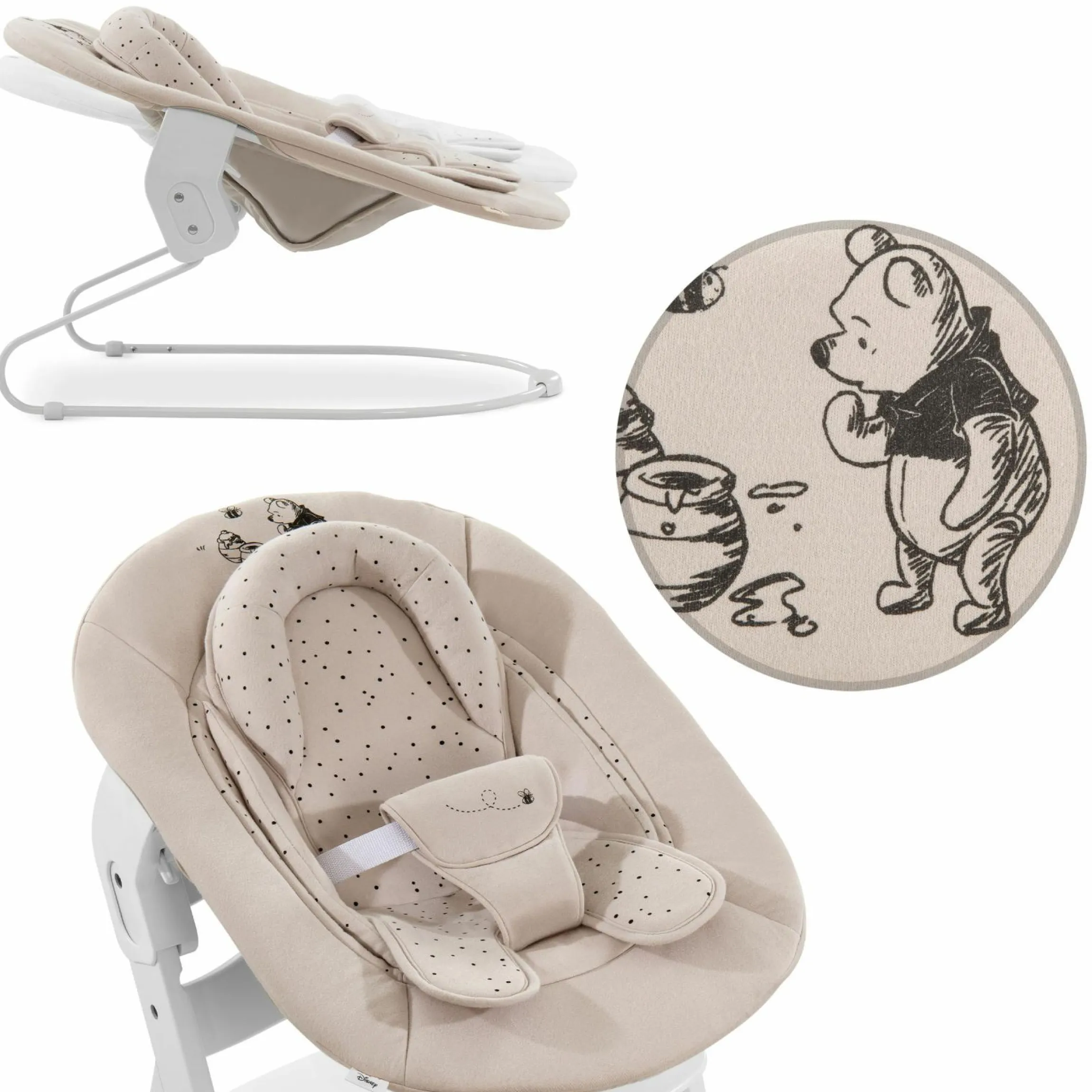 Neugeborenenaufsatz & Wippe für Alpha Hochstuhl Bouncer 2in1 - Disney - Winnie the Pooh Beige