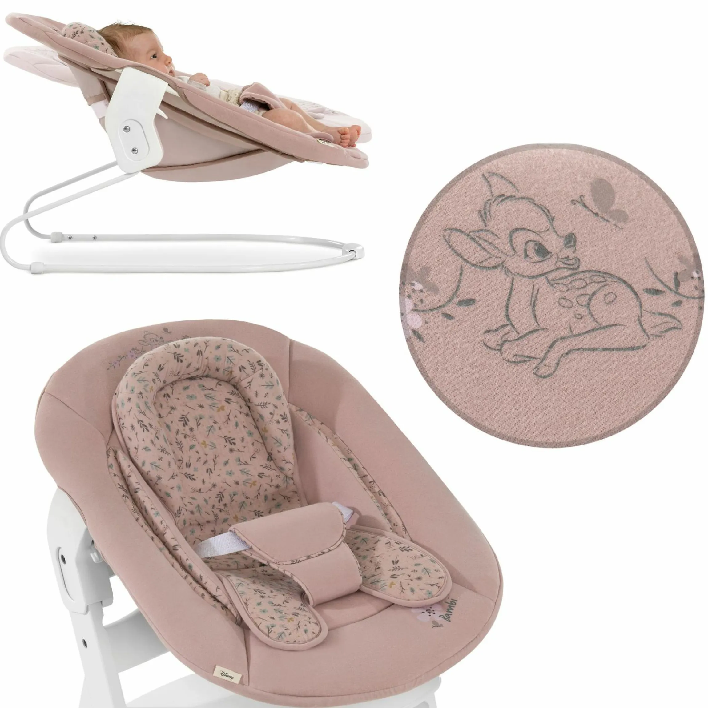 Neugeborenenaufsatz & Wippe für Alpha Hochstuhl Bouncer 2in1 - Disney - Bambi Rose
