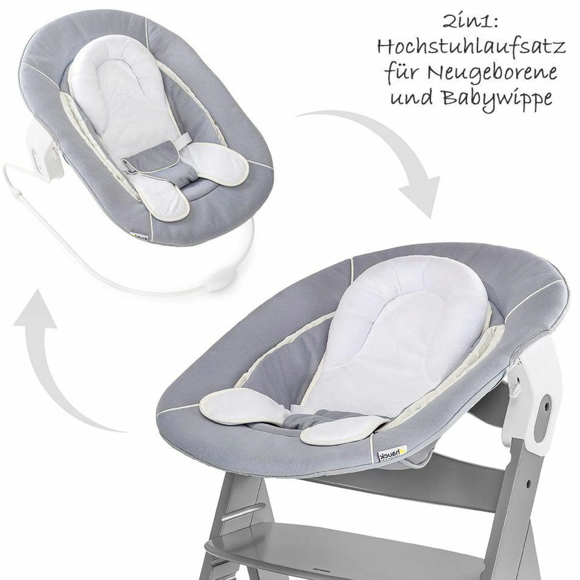 Neugeborenenaufsatz & Wippe für Alpha Hochstuhl - Bouncer 2in1 - Stretch Grey