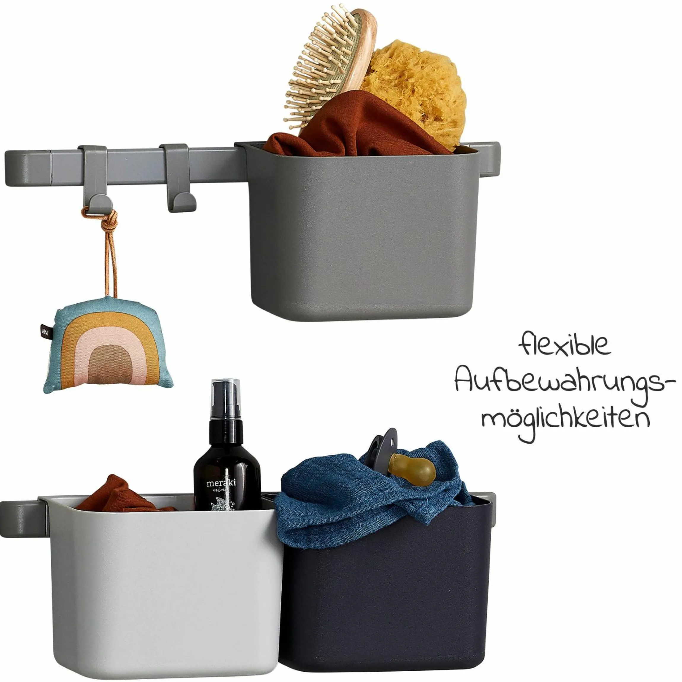 Organisationselemente 3 er Pack mit 2 kurzen Schienen - Dusty Grey