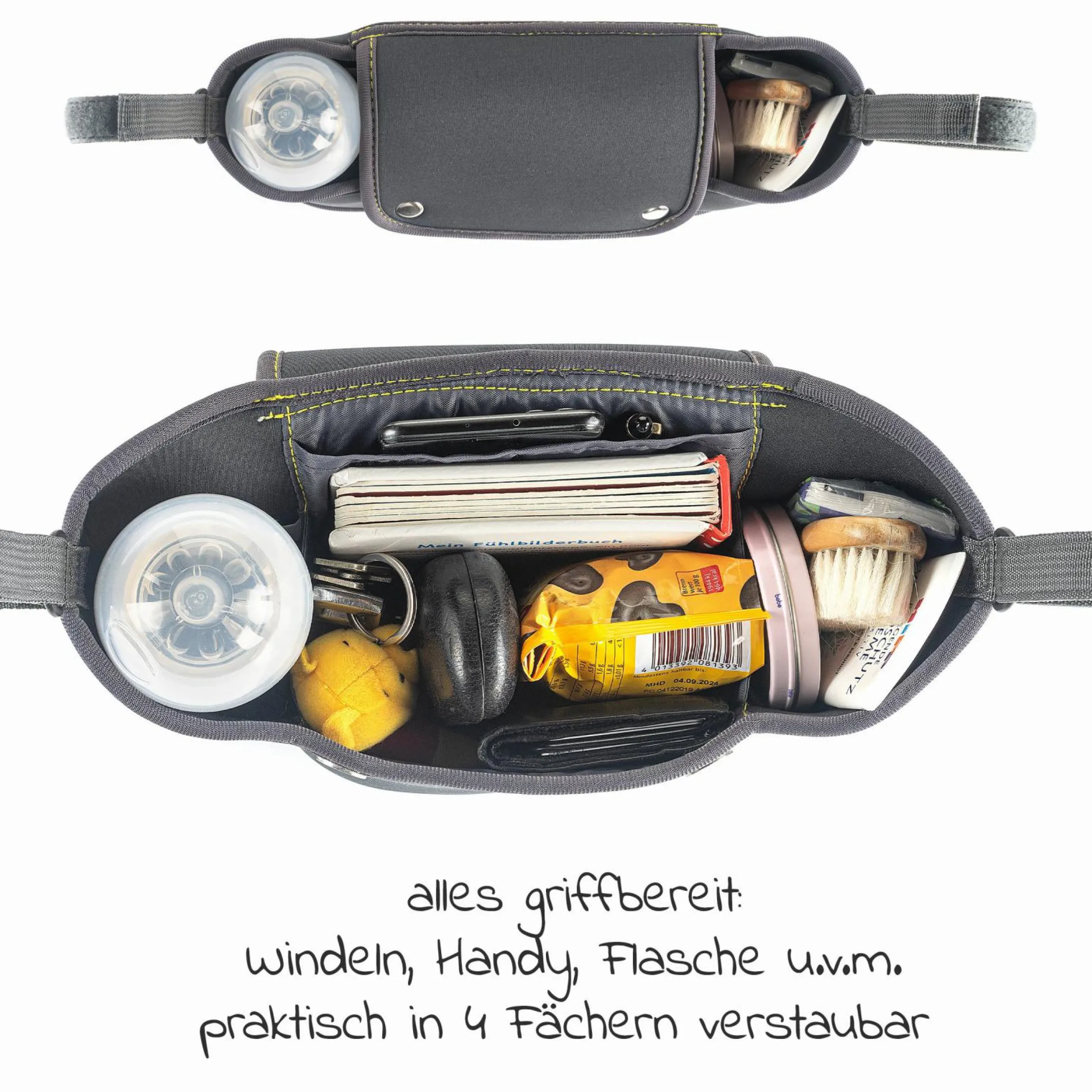 Organizer Neopren für Kinderwagen und Buggy - Dunkelgrau