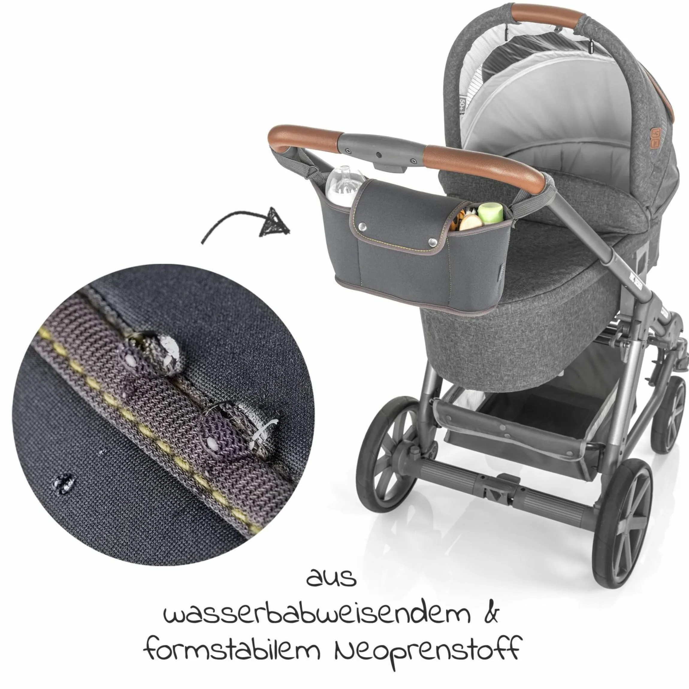 Organizer Neopren für Kinderwagen und Buggy - Dunkelgrau