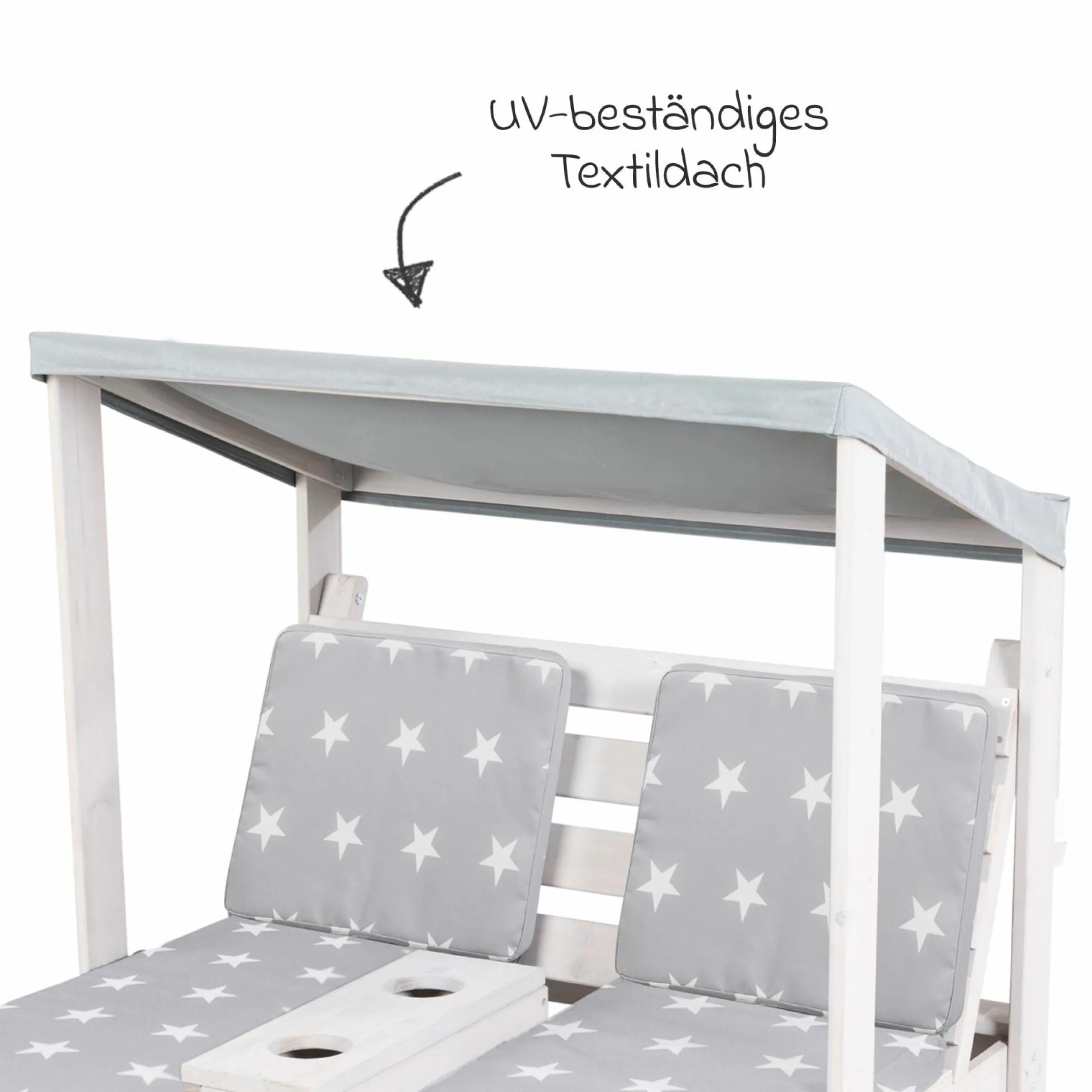 Outdoor Kinder-Doppelliege für 2 Kinder mit Textildach & 2 Textilauflagen - Little Stars - Grau