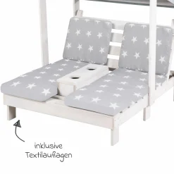 Outdoor Kinder-Doppelliege für 2 Kinder mit Textildach & 2 Textilauflagen - Little Stars - Grau