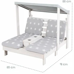 Outdoor Kinder-Doppelliege für 2 Kinder mit Textildach & 2 Textilauflagen - Little Stars - Grau