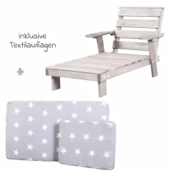 Outdoor Kinderliege mit Armlehne, Getränkehalterung & Textilauflagen - Little Stars - Grau
