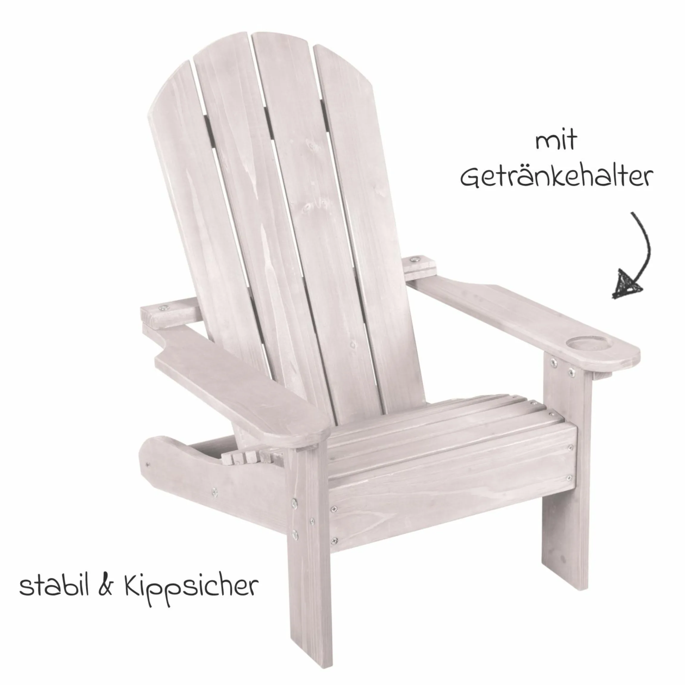 Outdoor Kinderstuhl Deck Chair mit Armlehne & Getränkehalterung - Grau