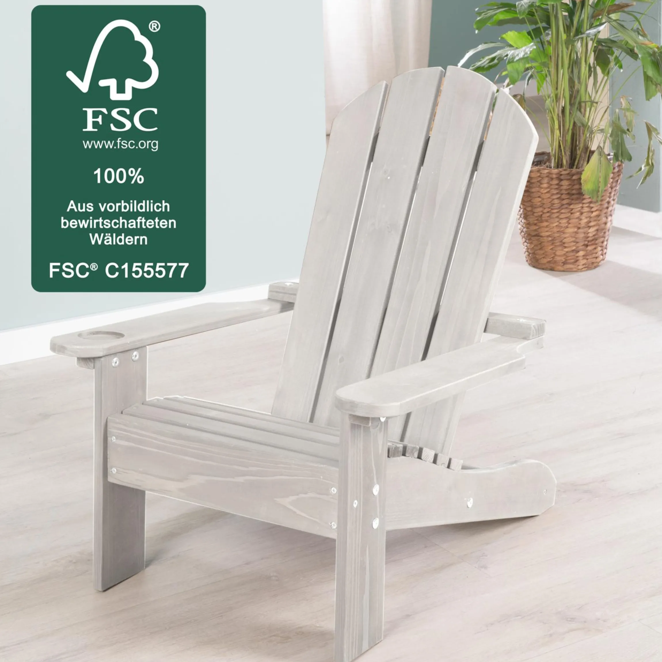 Outdoor Kinderstuhl Deck Chair mit Armlehne & Getränkehalterung - Grau