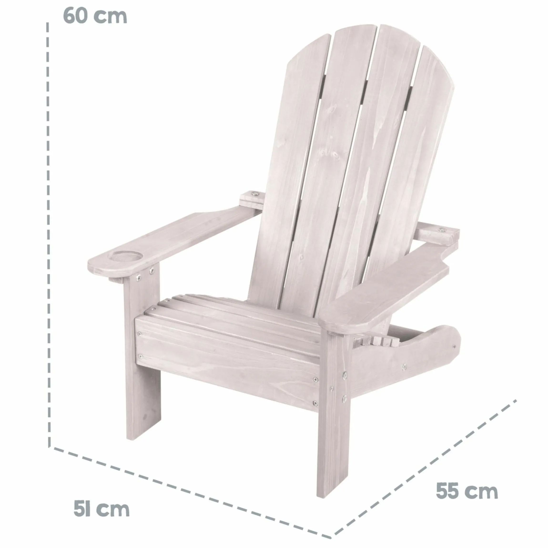 Outdoor Kinderstuhl Deck Chair mit Armlehne & Getränkehalterung - Grau