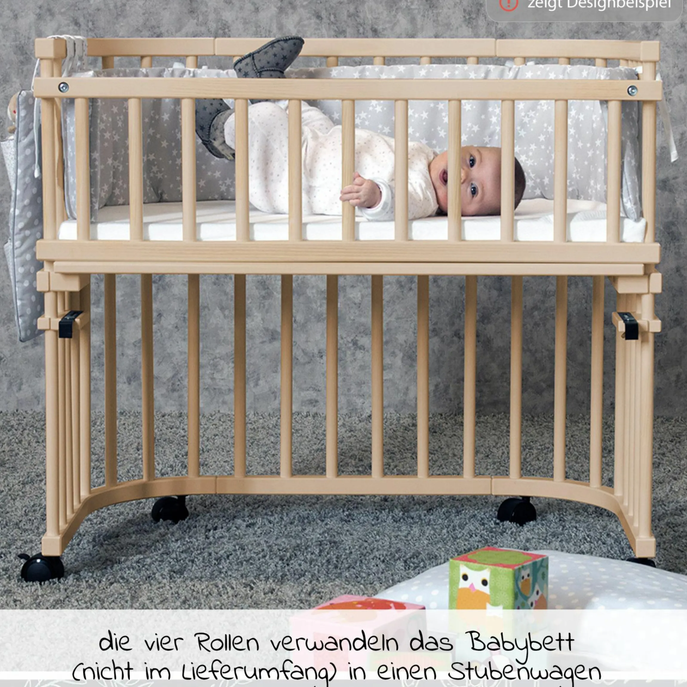 Parkett-Rollensatz inkl. Befestigungshülste passend für alle Babybay Betten - Schwarz - Kollektion 2024