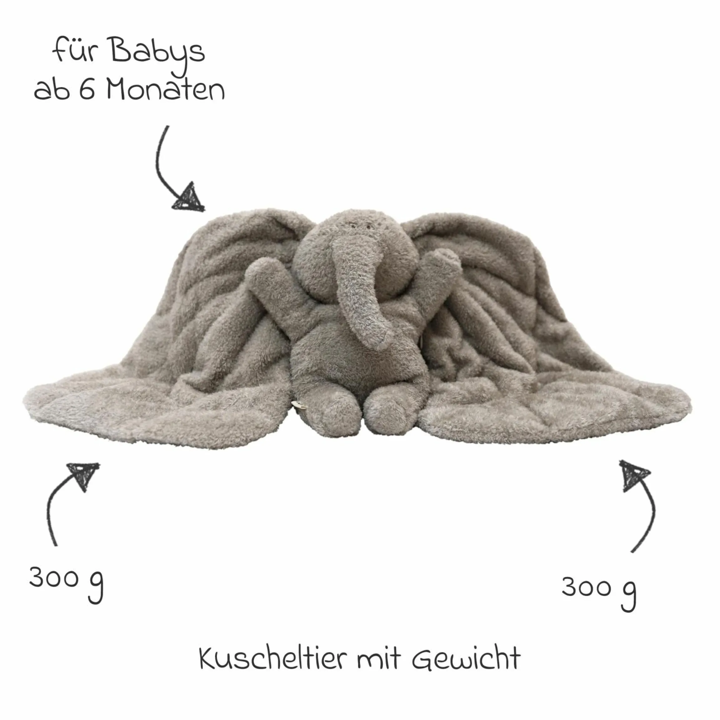 Plüschtier Magma aus Bio-Baumwolle mit Gewicht inkl. Leinsamensäckchen - Grey