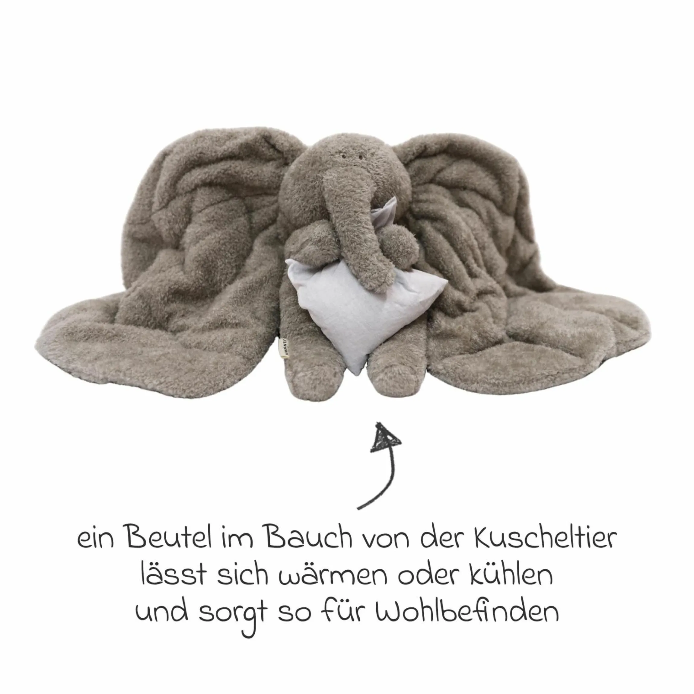 Plüschtier Magma aus Bio-Baumwolle mit Gewicht inkl. Leinsamensäckchen - Grey