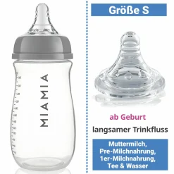 PP-Flasche 260 ml mit Silikon-Trinksauger Gr.S - Grau