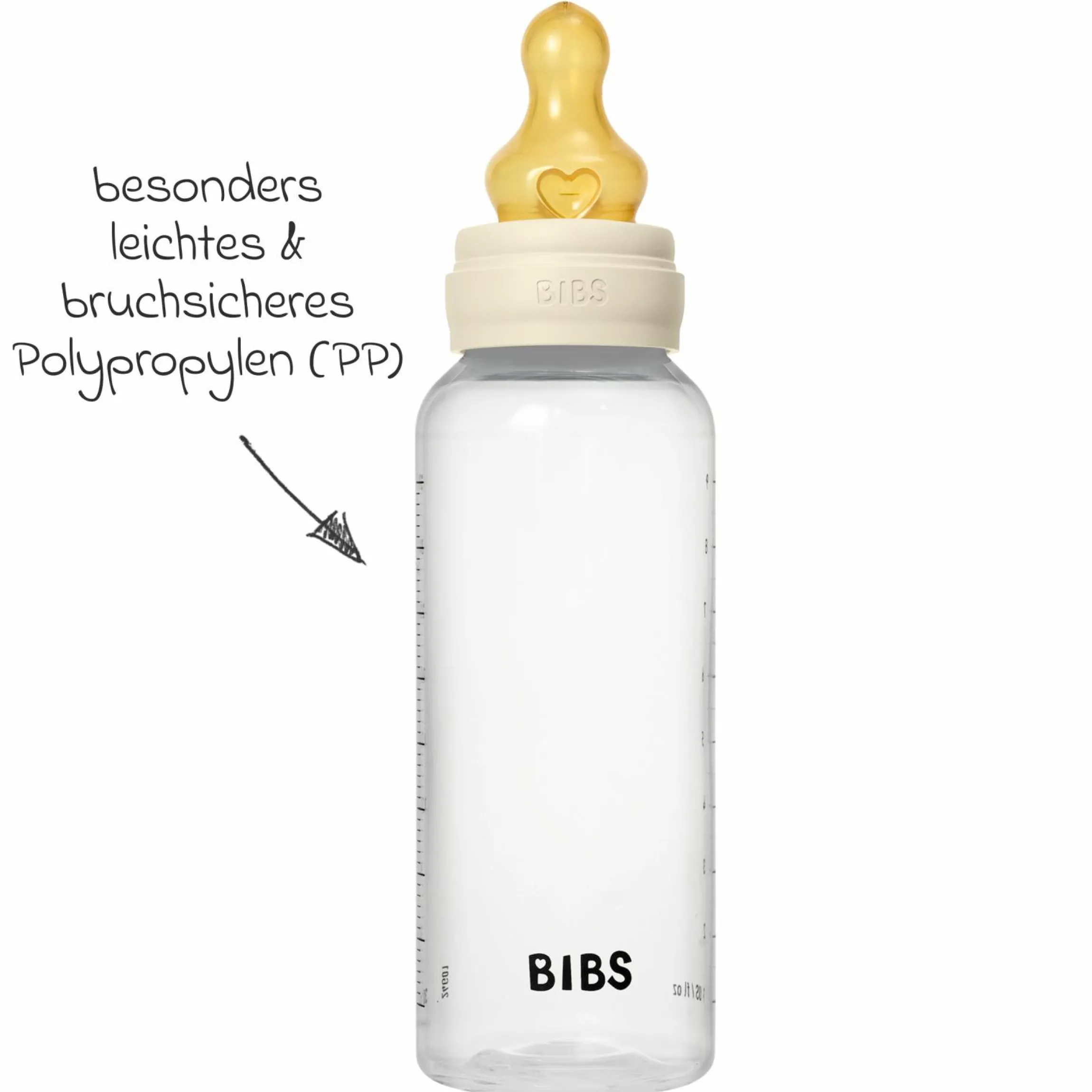 PP-Flasche Baby Bottle Round 270 ml + Latex Trinksauger mittlerer Nahrungsfluss - Ivory