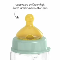 PP-Flasche Cherry Green 150 ml + Latex-Trinksauger langsamer Nahrungsfluss - Grün