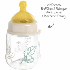 PP-Flasche Cherry Green 150 ml + Latex-Trinksauger langsamer Nahrungsfluss - Beige