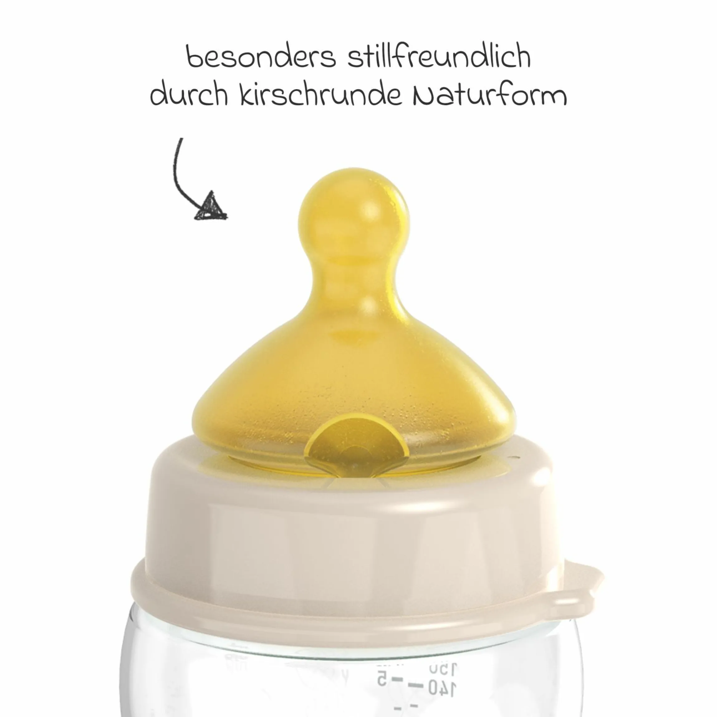 PP-Flasche Cherry Green 150 ml + Latex-Trinksauger langsamer Nahrungsfluss - Beige